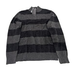3-31 QI CASHMERE Men's Speckled 100% Cashmere 1/4 Zip Striped Sweater Gray 2XL
